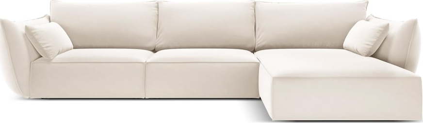 Béžová sametová rohová pohovka (pravý roh/s lenoškou) Vanda – Mazzini Sofas Mazzini Sofas