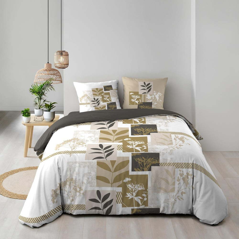 Bílé/hnědé bavlněné povlečení na dvoulůžko/prodloužené 240x220 cm Utopia – douceur d'intérieur Douceur d intérieur