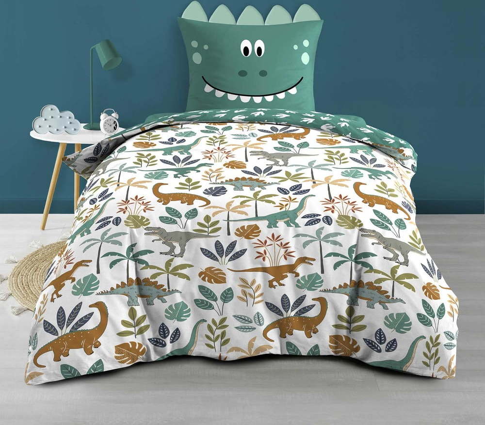 Bílé/zelené bavlněné dětské povlečení na jednolůžko 140x200 cm Dina – douceur d'intérieur Douceur d intérieur