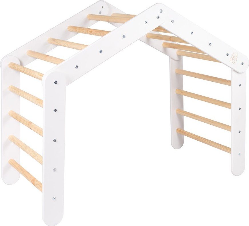 Bílý pikler trojúhelník z borovicového dřeva 61x112x94 cm Montessori – Meowbaby MeowBaby