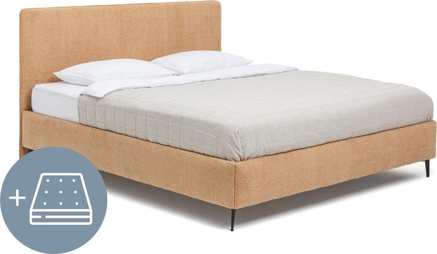 Čalouněná dvoulůžková postel s matrací/s roštem 180x200 cm v hořčicové barvě Noira Slim – Bonami Selection Bonami Selection