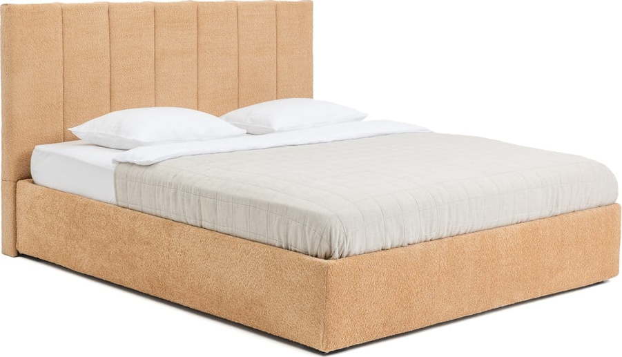 Čalouněná dvoulůžková postel s úložným prostorem s roštem 160x200 cm v hořčicové barvě Thessa Bold Line – Bonami Selection Bonami Selection