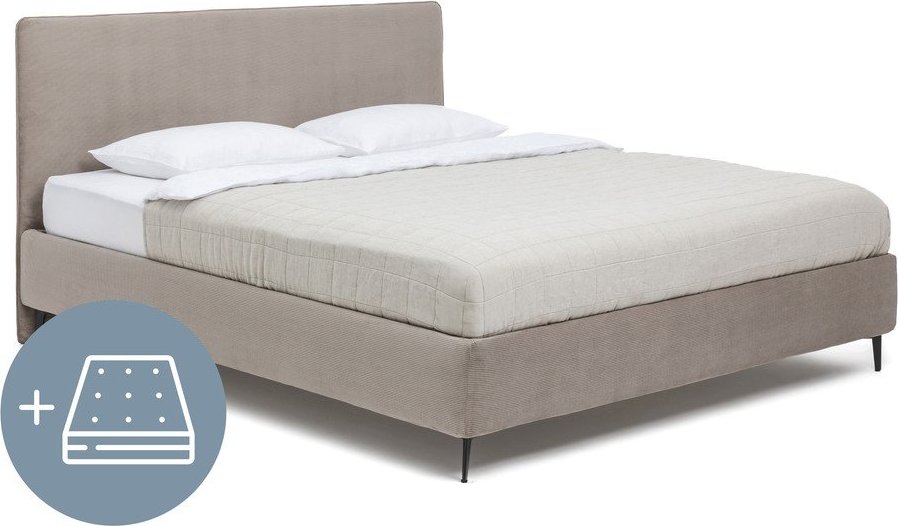 Čalouněná dvoulůžková postel taupe s matrací/s roštem 160x200 cm Noira Slim – Bonami Selection Bonami Selection