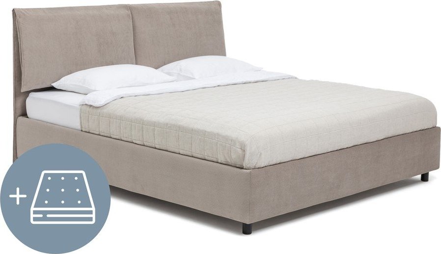 Čalouněná dvoulůžková postel taupe s úložným prostorem s matrací/s roštem 180x200 cm Myra Pillow – Bonami Selection Bonami Selection