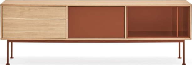 Cihlově červená TV komoda s dubovou dýhou Teulat Yoko Teulat