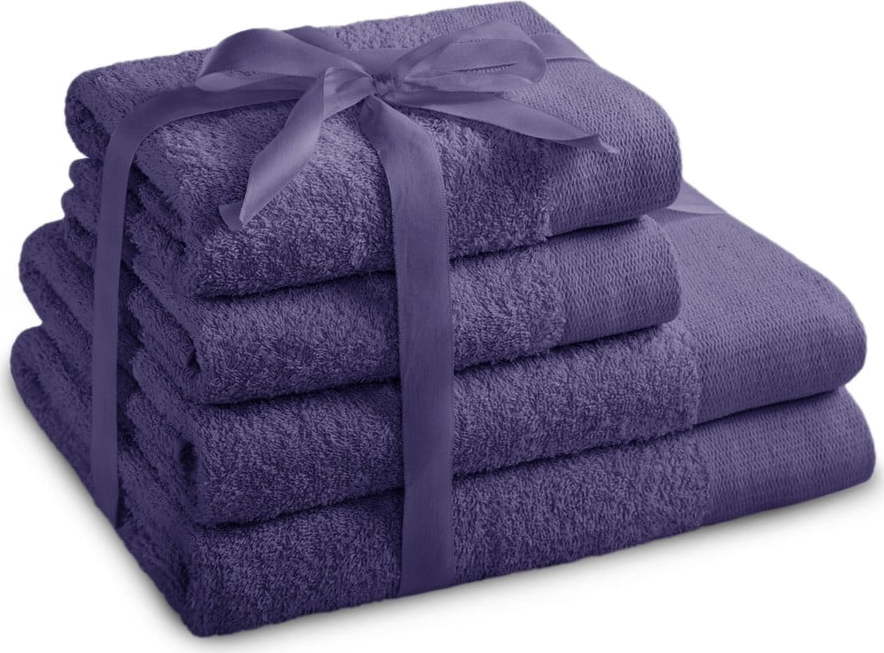 Fialové froté bavlněné ručníky a osušky v sadě 4 ks Amari – Restilo Restilo