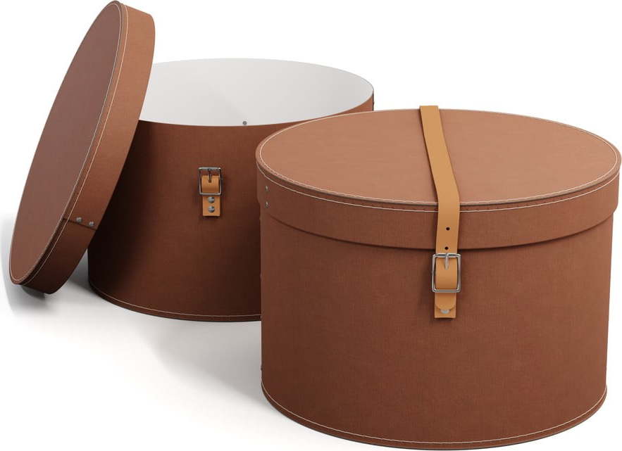 Hnědé kartonové úložné boxy v sadě 2 ks s víkem/dekorativní ø 37