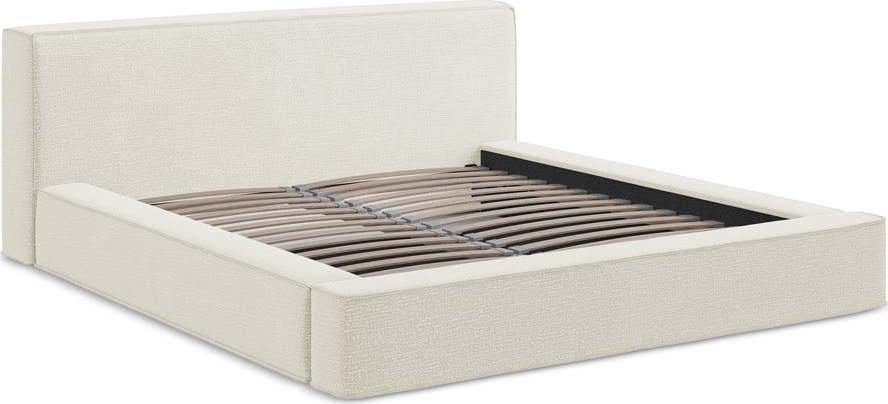 Krémová čalouněná dvoulůžková postel s úložným prostorem s roštem 160x200 cm Noho – Makamii Makamii