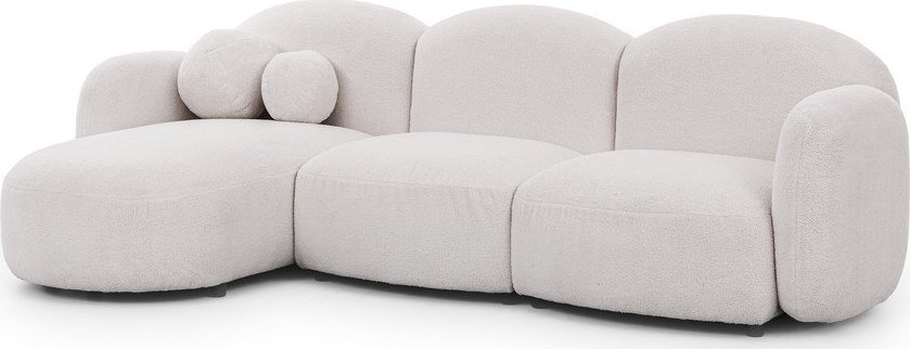Krémová rohová pohovka z textilie bouclé (levý roh/s lenoškou) Orbit – Ropez Ropez