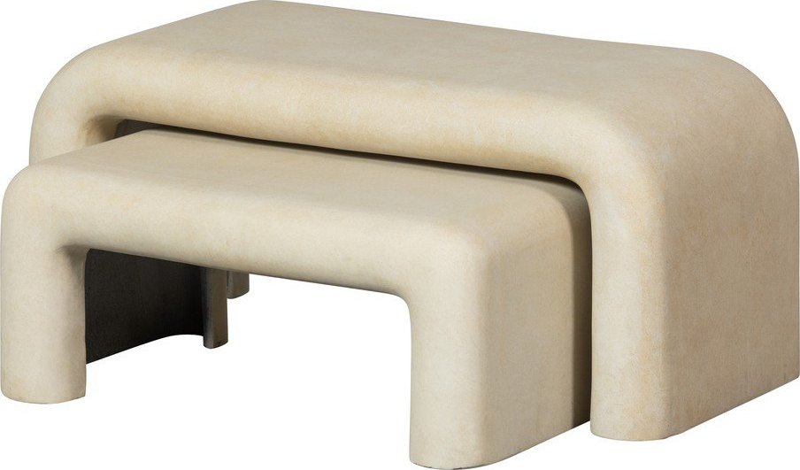 Krémové konferenční stolky v sadě 2 ks v dekoru kamene 42x92 cm Stani – WOOOD WOOOD