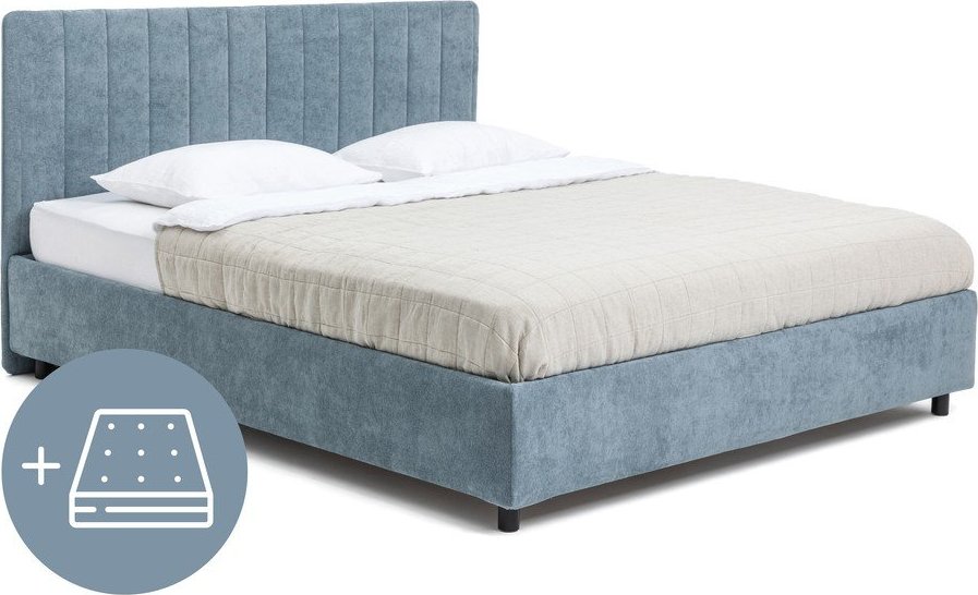 Modrá čalouněná dvoulůžková postel s úložným prostorem s matrací/s roštem 160x200 cm Myra Slim Line – Bonami Selection Bonami Selection