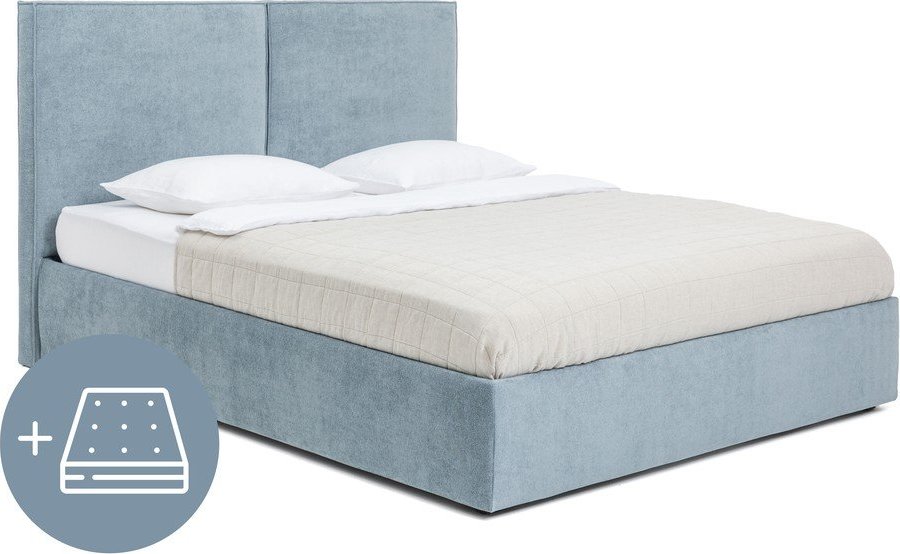 Modrá čalouněná dvoulůžková postel s úložným prostorem s matrací/s roštem 180x200 cm Thessa Bold – Bonami Selection Bonami Selection