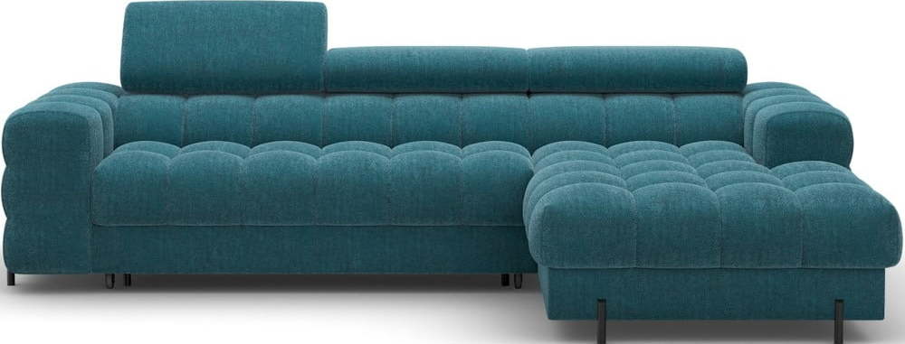 Modrá rozkládací/s úložným prostorem rohová pohovka z textilie bouclé (pravý roh/s lenoškou) Felro – ELTAP ELTAP