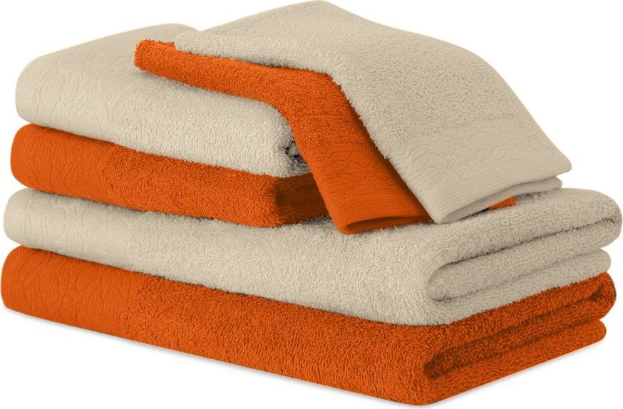 Oranžové/béžové froté bavlněné ručníky a osušky v sadě 6 ks Flos – Restilo Restilo