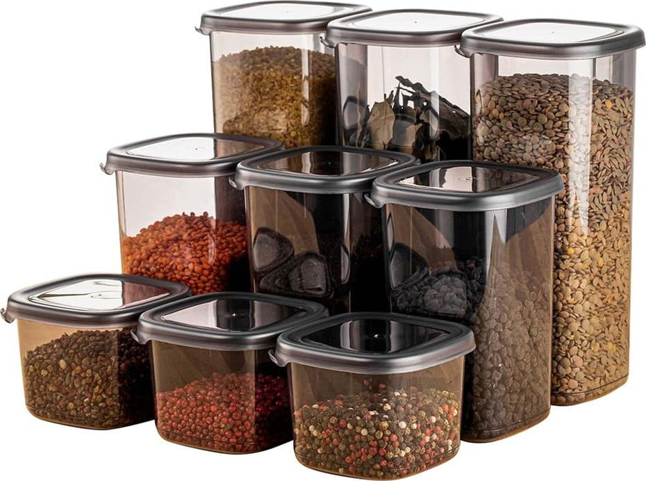 Plastové dózy v sadě 9 ks na potraviny Fresco – Hermia Hermia