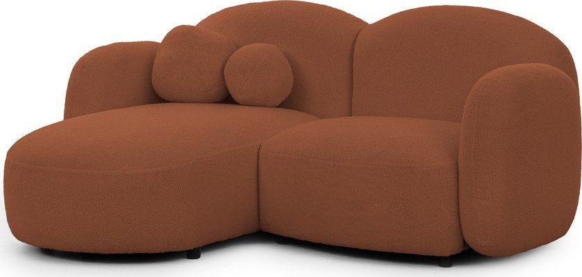 Rohová pohovka z textilie bouclé v terakotové barvě (levý roh/s lenoškou) Orbit – Ropez Ropez