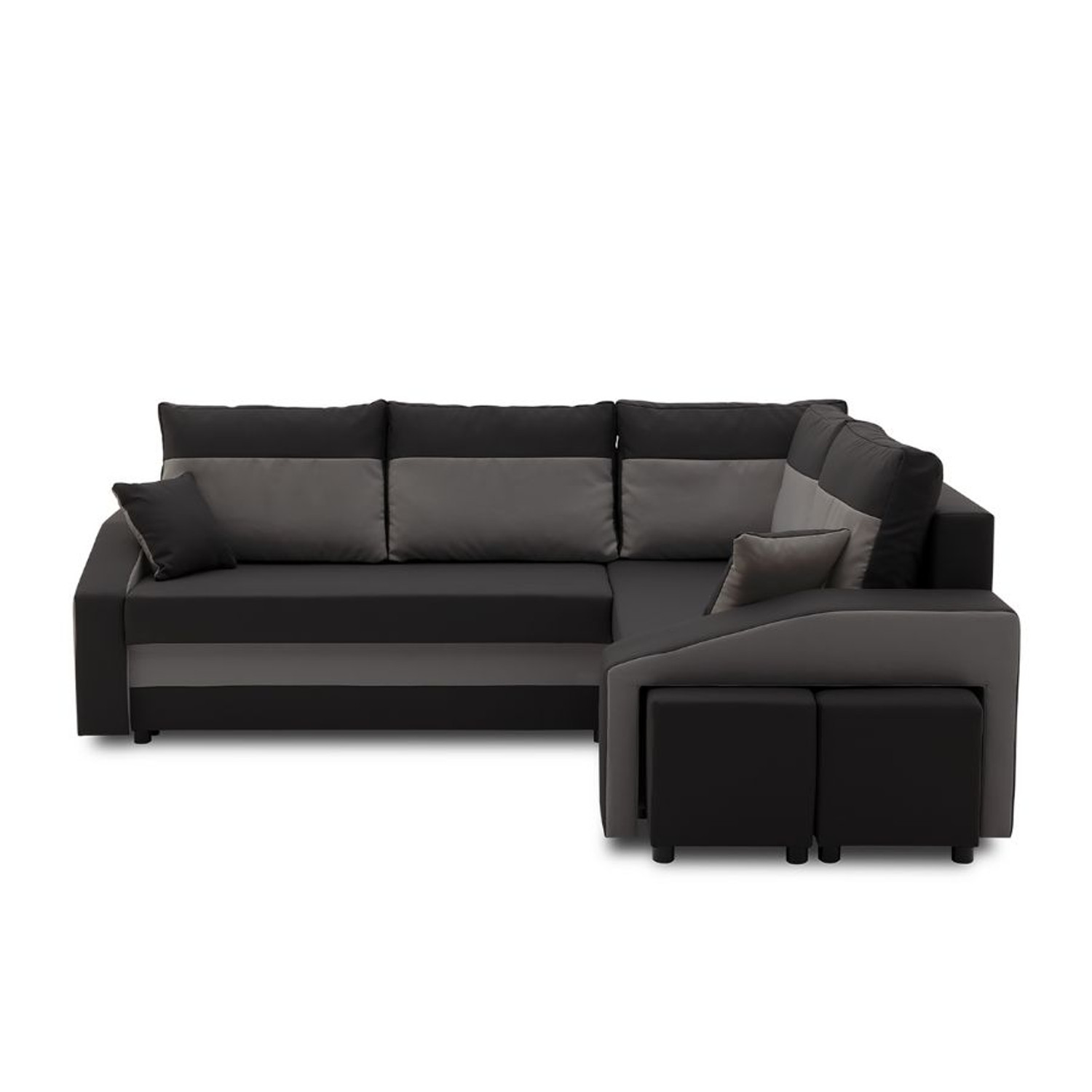 Rozkládací rohová sedací souprava s taburety a poličkou GRANDE micro Pravá Černá/šedá Signal-nabytek