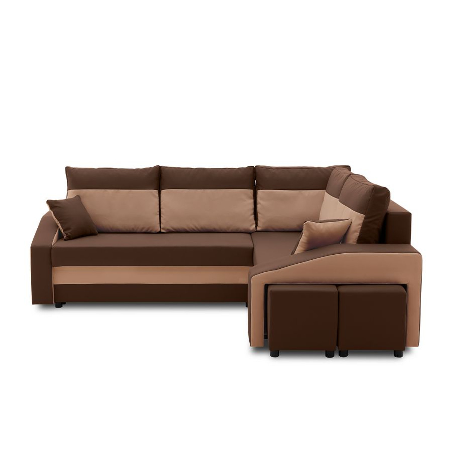 Rozkládací rohová sedací souprava s taburety a poličkou GRANDE micro Pravá Hnědá Signal-nabytek