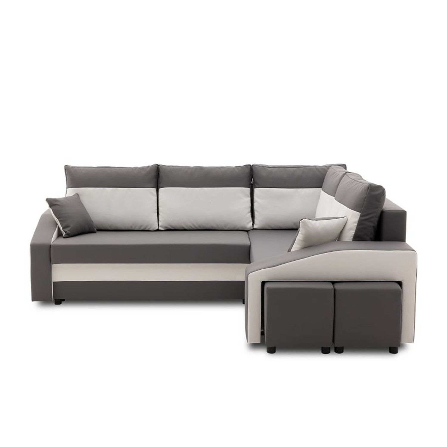 Rozkládací rohová sedací souprava s taburety a poličkou GRANDE micro Pravá Šedá/bílá Signal-nabytek