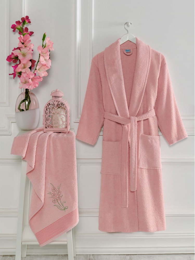 Růžový bavlněný župan a ručník v sadě velikost S/M – Mila Home Mila Home
