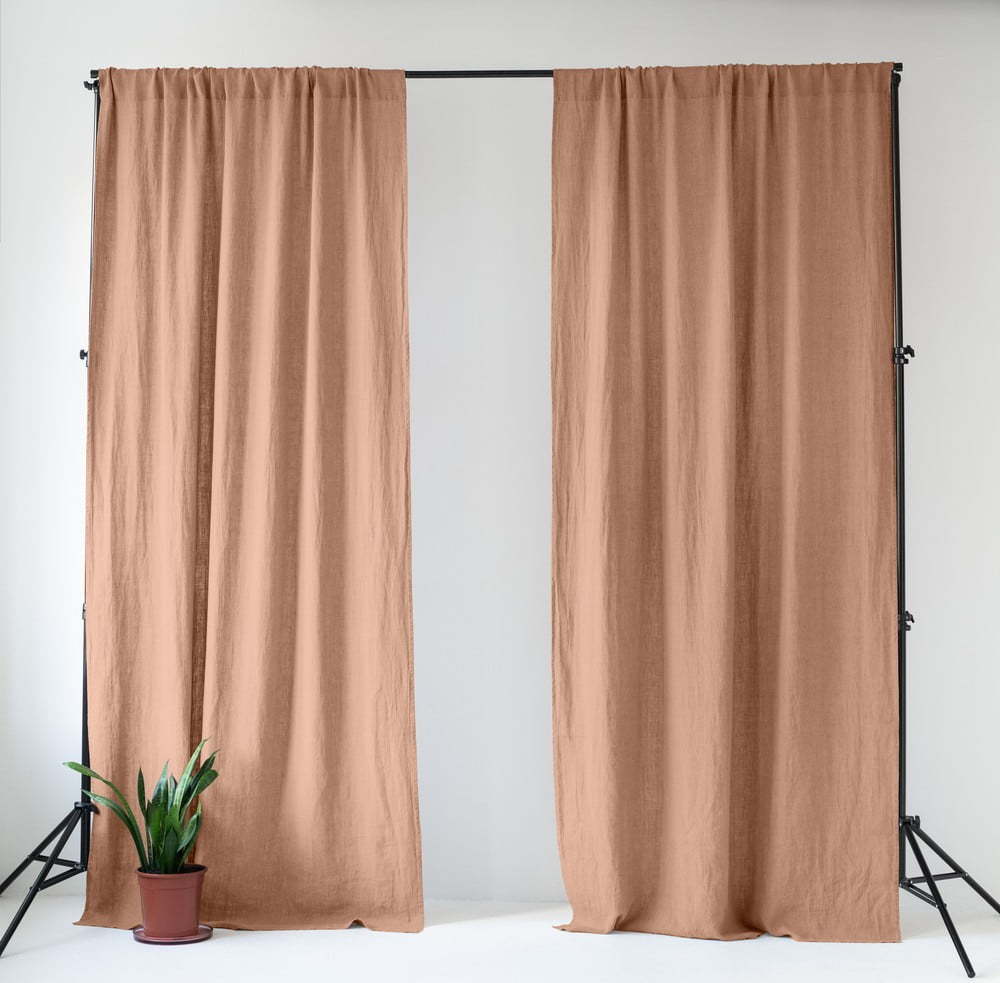 Růžový/hnědý lněný závěs 140x300 cm Cafe Creme – Linen Tales Linen Tales