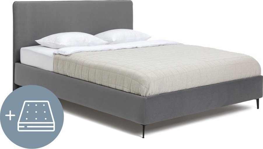 Šedá čalouněná dvoulůžková postel s matrací/s roštem 160x200 cm Noira Slim – Bonami Selection Bonami Selection