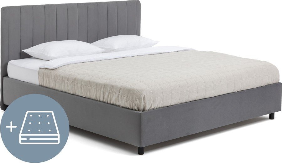 Šedá čalouněná dvoulůžková postel s úložným prostorem s matrací/s roštem 160x200 cm Myra Slim Line – Bonami Selection Bonami Selection