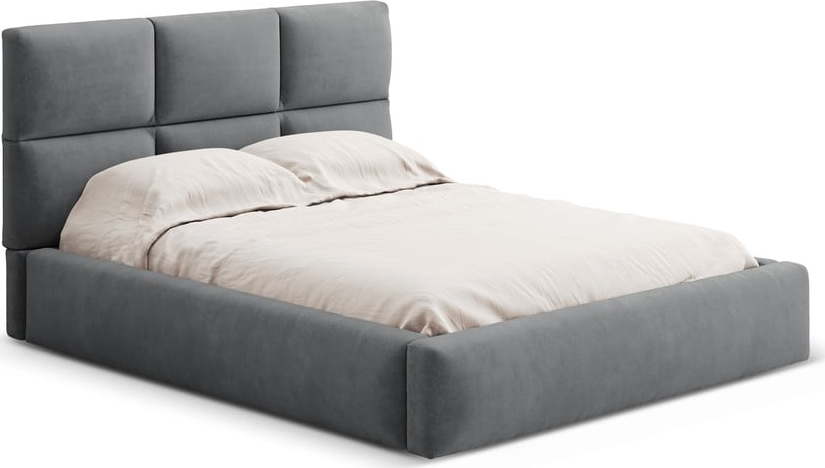 Šedá čalouněná dvoulůžková postel s úložným prostorem s roštem 160x200 cm Libera – Windsor & Co Sofas Windsor & Co Sofas