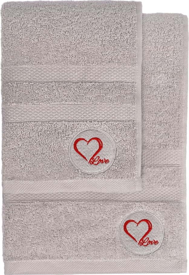 Šedé froté bavlněné ručníky a osušky v sadě 2 ks Love – Foutastic Foutastic