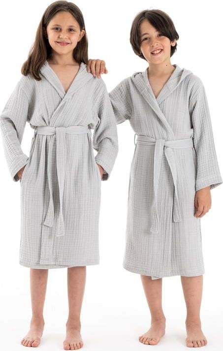 Šedý mušelínový dětský župan velikost 9-10 let Muslin – Foutastic Foutastic