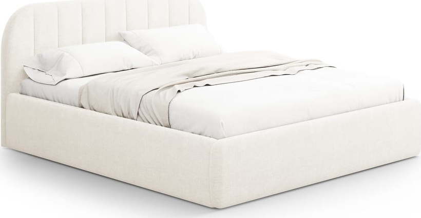 Slonovinová čalouněná dvoulůžková postel s úložným prostorem s roštem 160x200 cm Juno – Windsor & Co Sofas Windsor & Co Sofas
