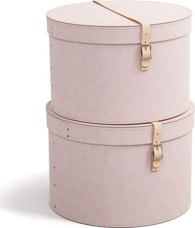 Světle růžové kartonové úložné boxy v sadě 2 ks s víkem/dekorativní ø 37