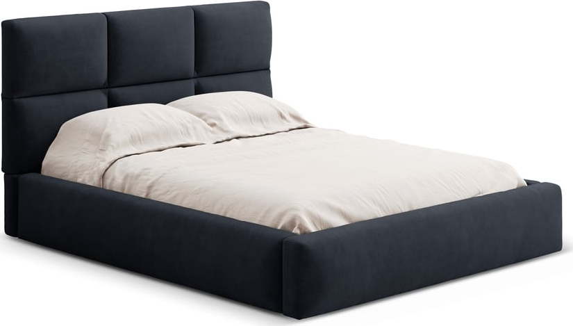 Tmavě modrá čalouněná dvoulůžková postel s úložným prostorem s roštem 160x200 cm Libera – Windsor & Co Sofas Windsor & Co Sofas