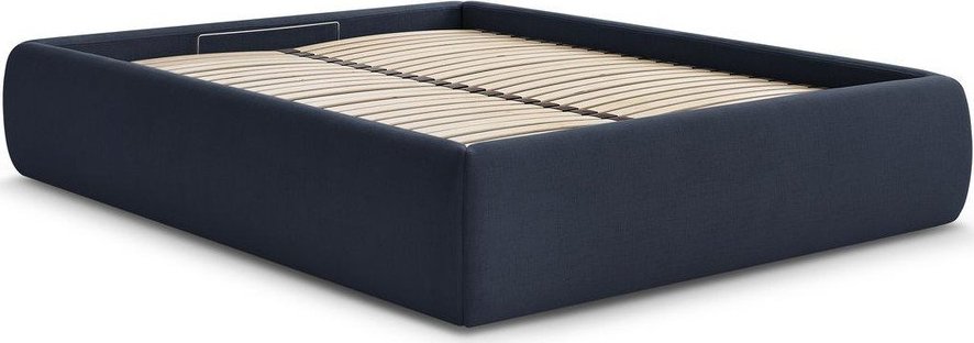 Tmavě modrá čalouněná dvoulůžková postel s úložným prostorem/bez čela s roštem 160x200 cm Inera – Bobochic Paris Bobochic Paris