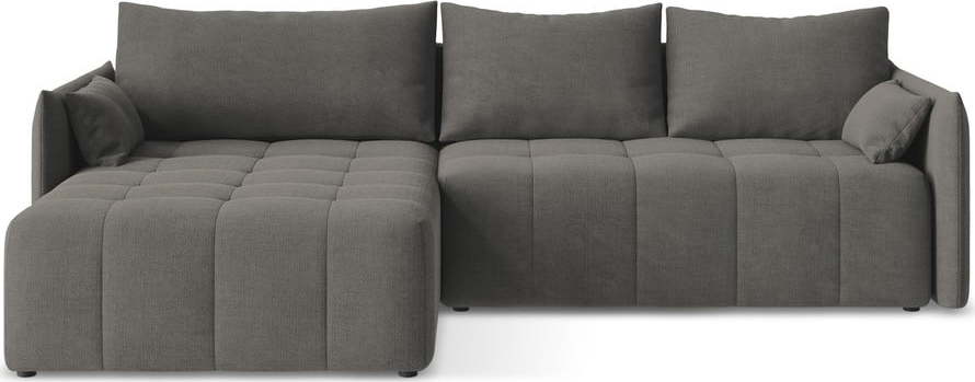 Tmavě šedá rozkládací/s úložným prostorem rohová pohovka (levý roh/s lenoškou) Moku – Makamii Makamii