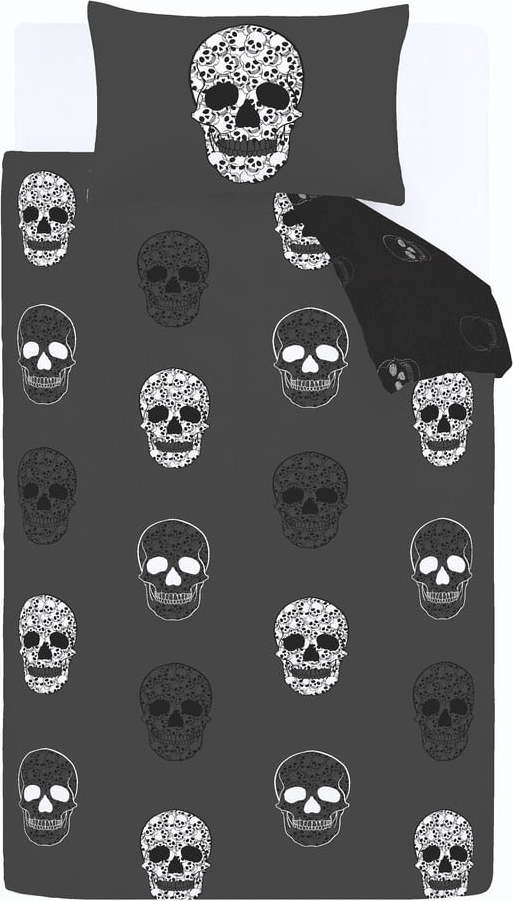 Tmavě šedé dětské povlečení na jednolůžko 135x200 cm Skulls – Catherine Lansfield Catherine Lansfield