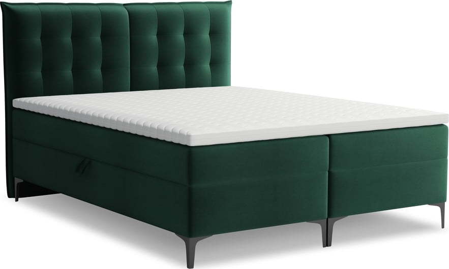 Tmavě zelená boxspring postel s úložným prostorem 160x200 cm Mikana – Makamii Makamii