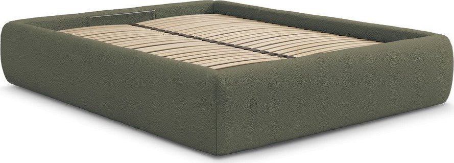 Tmavě zelená čalouněná dvoulůžková postel s úložným prostorem/bez čela s roštem 160x200 cm Inera – Bobochic Paris Bobochic Paris