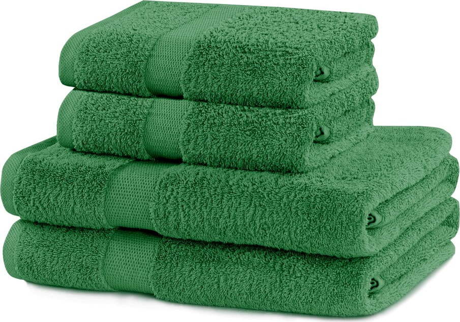 Tmavě zelené froté bavlněné ručníky a osušky v sadě 4 ks Marina – Restilo Restilo