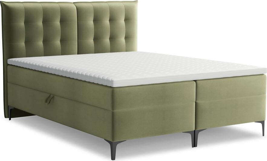 Zelená boxspring postel s úložným prostorem 140x200 cm Mikana – Makamii Makamii