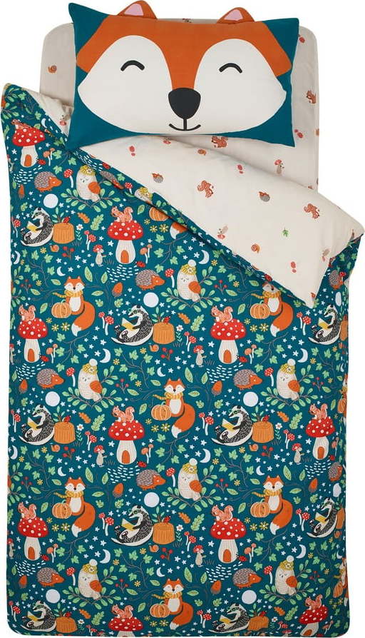 Zelené/béžové dětské povlečení na dvoulůžko 200x200 cm Fox and Woodland Friends – Catherine Lansfield Catherine Lansfield