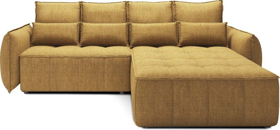 Žlutá sametová rozkládací/s úložným prostorem rohová pohovka (pravý roh/s lenoškou) Campo – ELTAP ELTAP