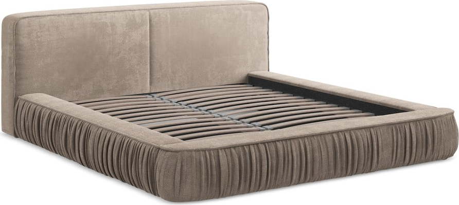 Béžová čalouněná dvoulůžková postel s úložným prostorem s roštem 140x200 cm Keoni – Makamii Makamii