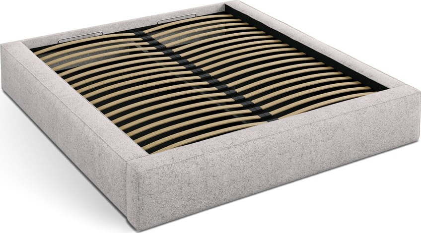 Béžová čalouněná dvoulůžková postel s úložným prostorem s roštem 140x200 cm Simon – Micadoni Micadoni