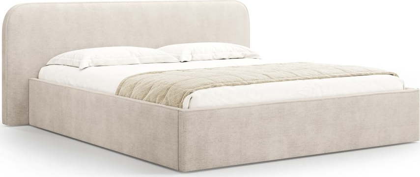 Béžová čalouněná dvoulůžková postel s úložným prostorem s roštem 180x200 cm Elizabeth – Micadoni Micadoni