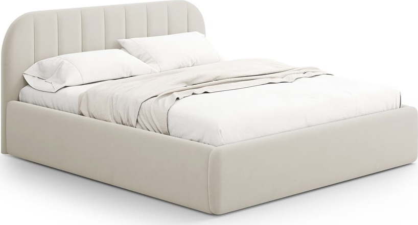 Béžová čalouněná dvoulůžková postel s úložným prostorem s roštem 200x200 cm Juno – Windsor & Co Sofas Windsor & Co Sofas