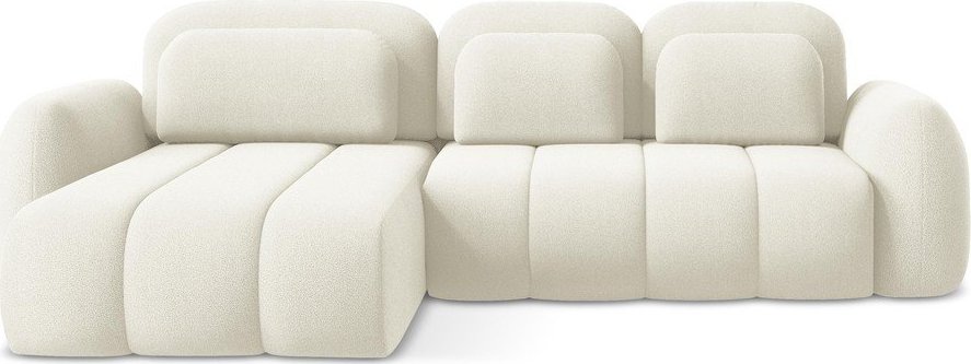 Béžová rozkládací/s úložným prostorem rohová pohovka z textilie bouclé (levý roh/s lenoškou) Pele – Makamii Makamii