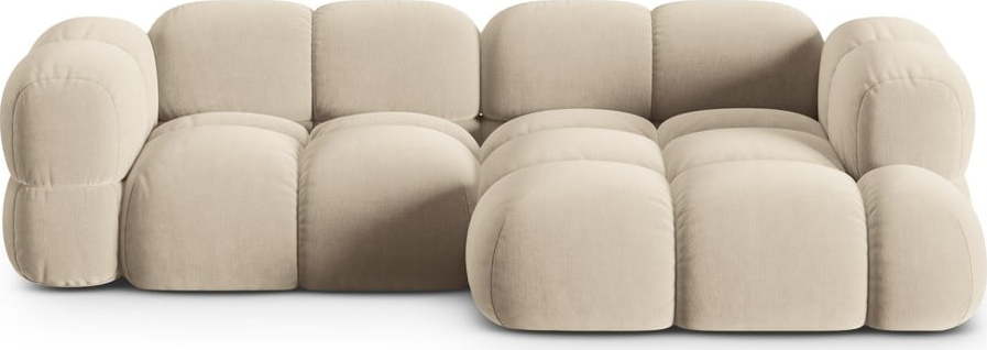 Béžová sametová rohová pohovka (pravý roh/s lenoškou) Loretto – Cosmopolitan Design Cosmopolitan design