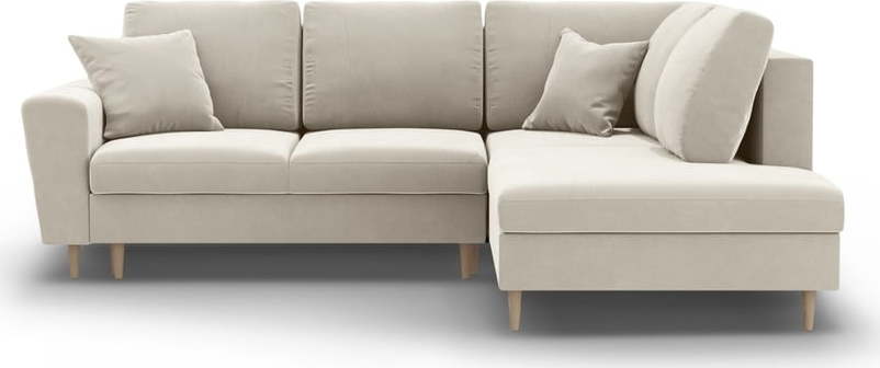 Béžová sametová rozkládací/s úložným prostorem rohová pohovka (pravý roh/do L) Kyoto – Cosmopolitan Design Cosmopolitan design