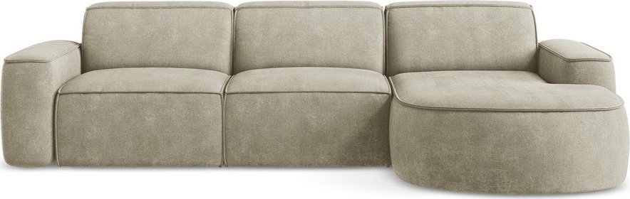 Béžová žinylková rohová pohovka (pravý roh/s lenoškou) Omao – Makamii Makamii